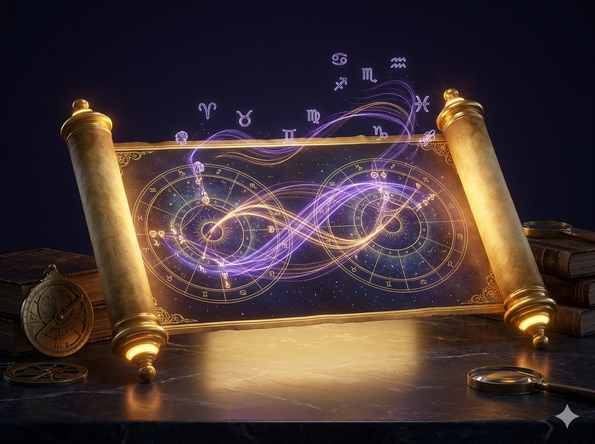 Sinastria de Almas — pergamino con cartas natales